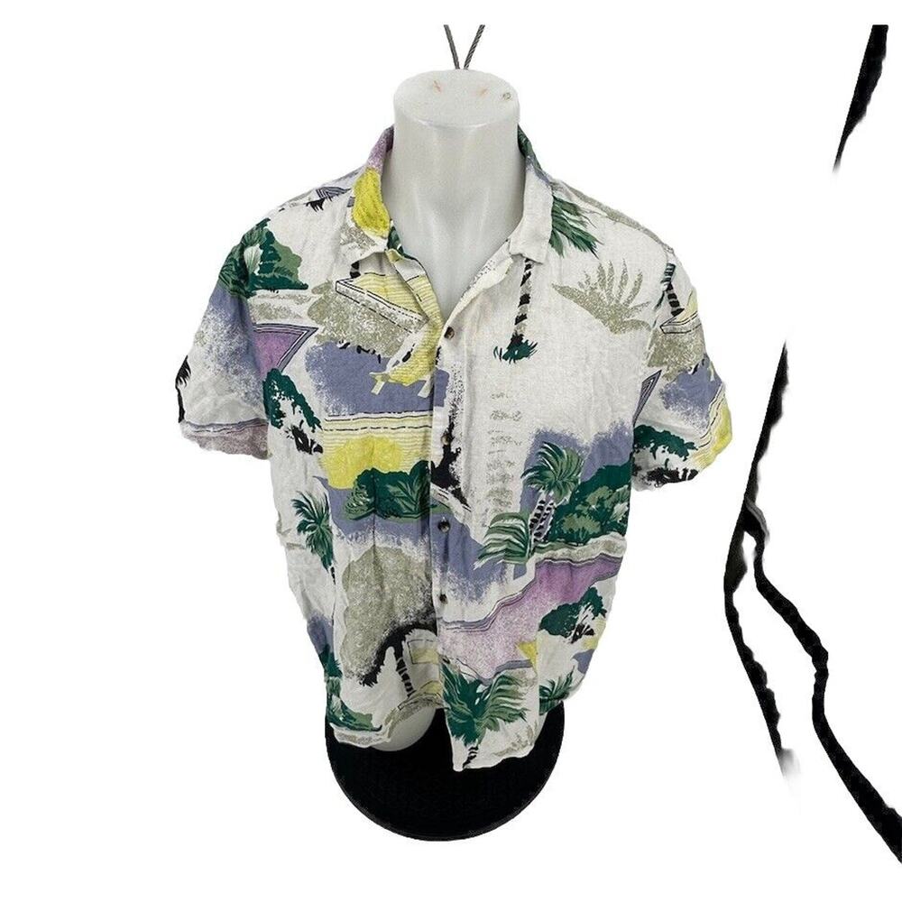 ASOS Design 2XL Men Button Up Short Sleeves Shirt Linen Blend Worn On tv K37